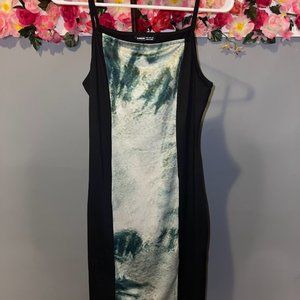 Black and Green Snake Print Dress with Slits